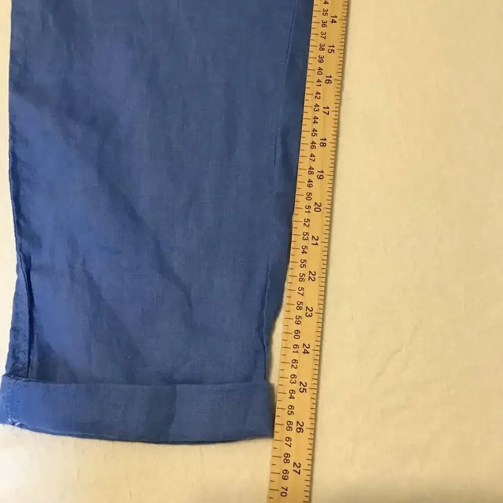 H&M Premium Selection XL Natural Linen Drawstring Pants Blue Summer Boho